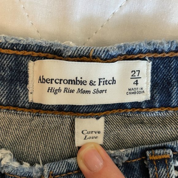 Abercrombie & Fitch High Rise Blue Distressed Mom Short, Curve Love, Sz 27 (4) - Picture 9 of 9